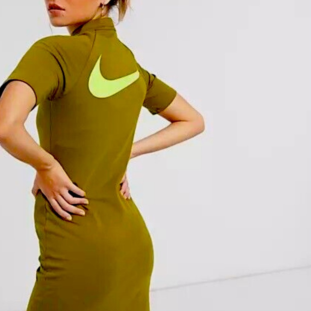 Nike Womens Sportswear Swoosh Dress Olive Flak/Volt-Size M - Picture 2 of 8